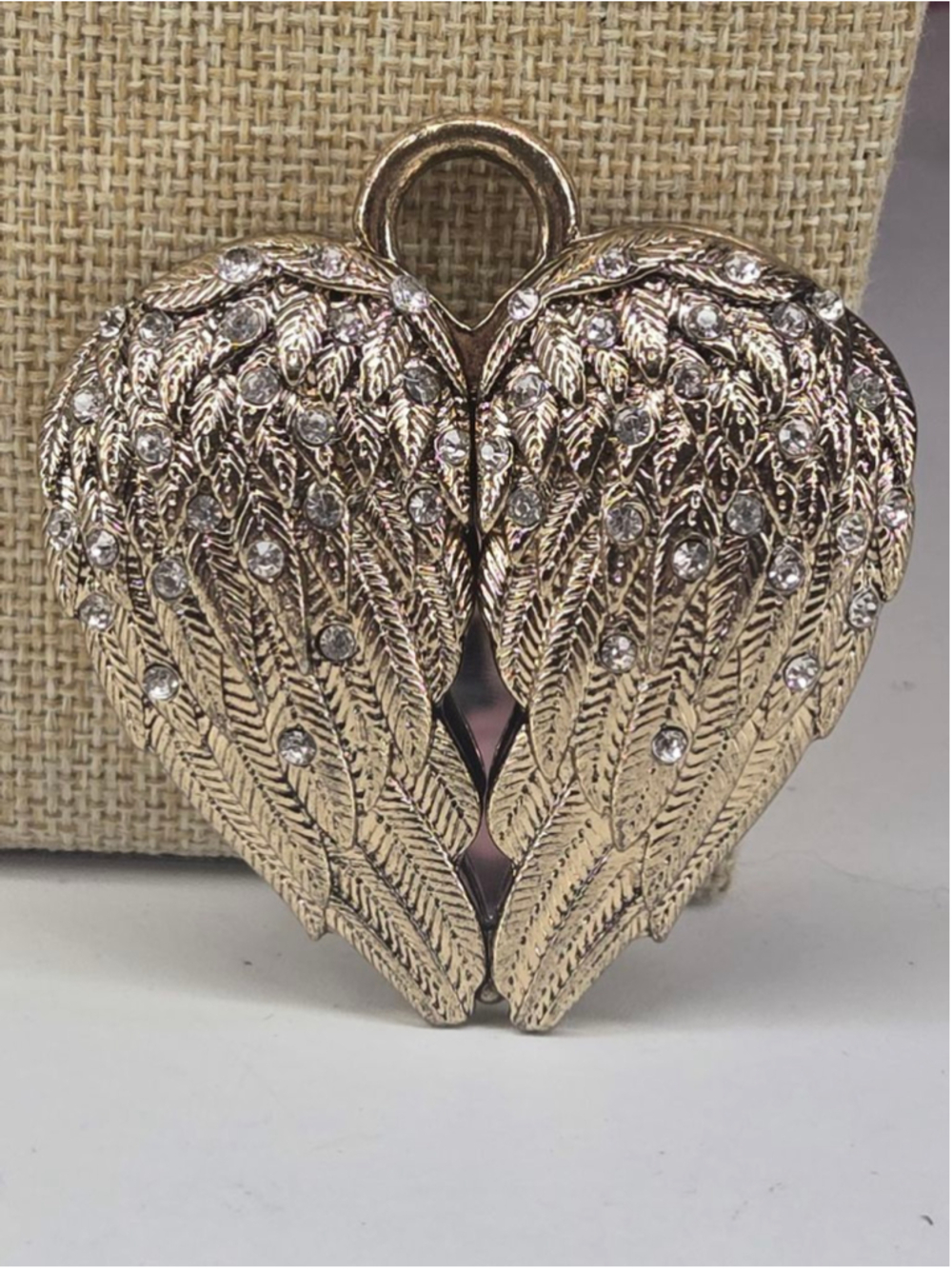 Betsey Johnson Pendant Goldtone Fly With Me Angel Wing Crystal Heart Collectible